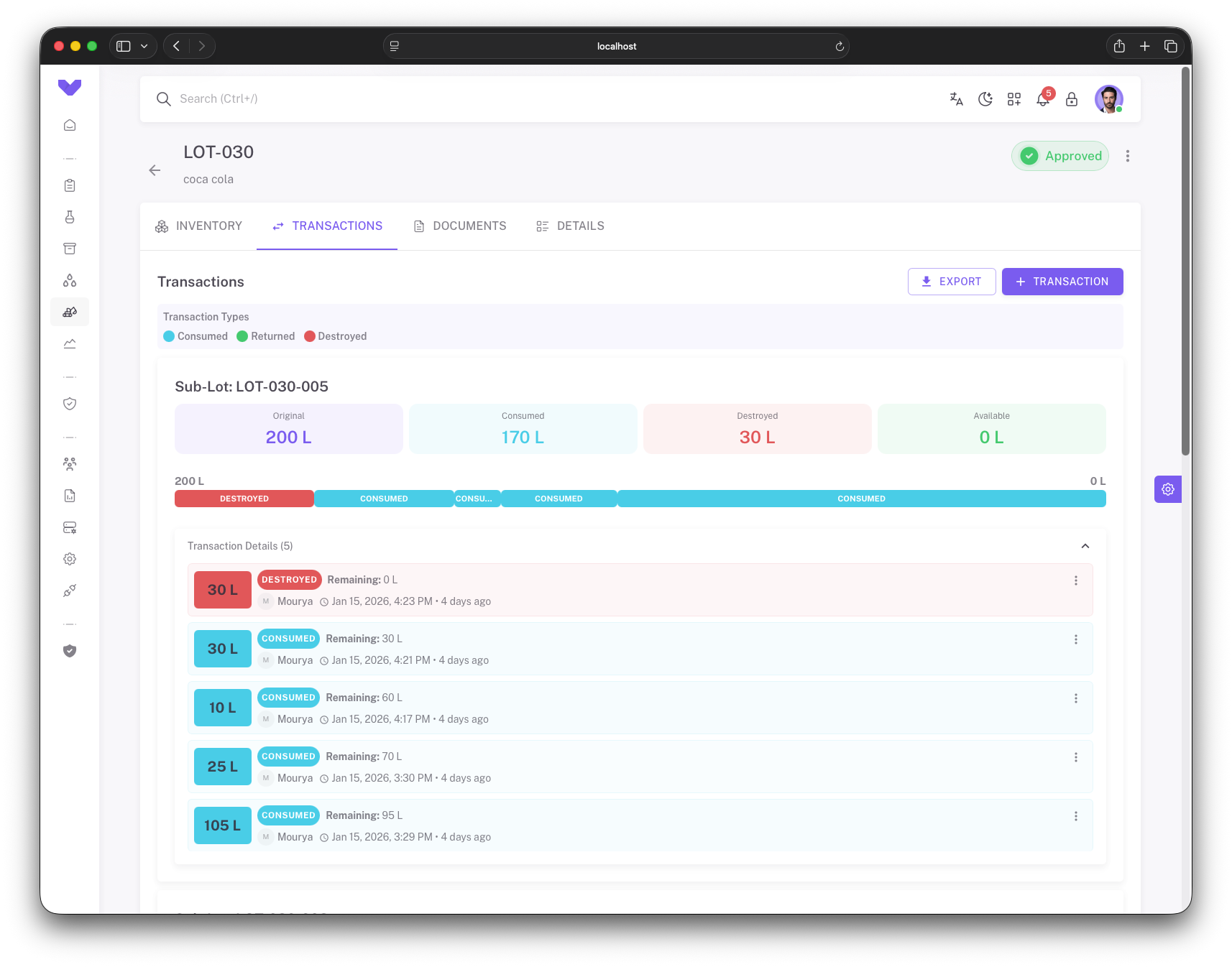 Material Transactions Dashboard